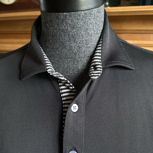 FOOTJOY Golf ⛳️ Men’s Black w Stripe Placket Performance Golf Shirt - Size LARGE - Picture 4 of 14